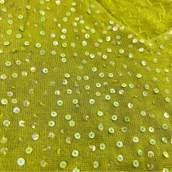 Double D Ranch Sequin Tank Top Linen Knit Blend Sleeveless V-Neck Green XS - Picture 3 of 9